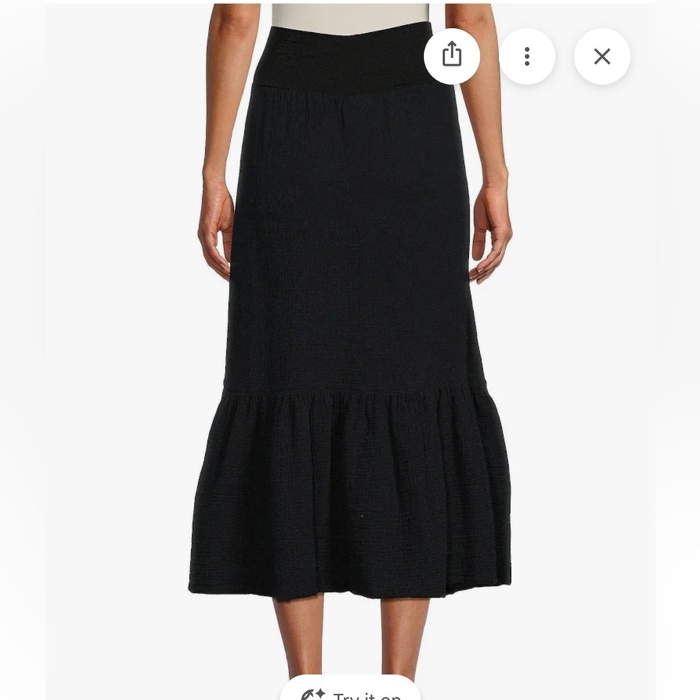 Bryn Walker Woman's Black Minimalist Gauze A-Line Ruffle Midi Skirt Sz XL